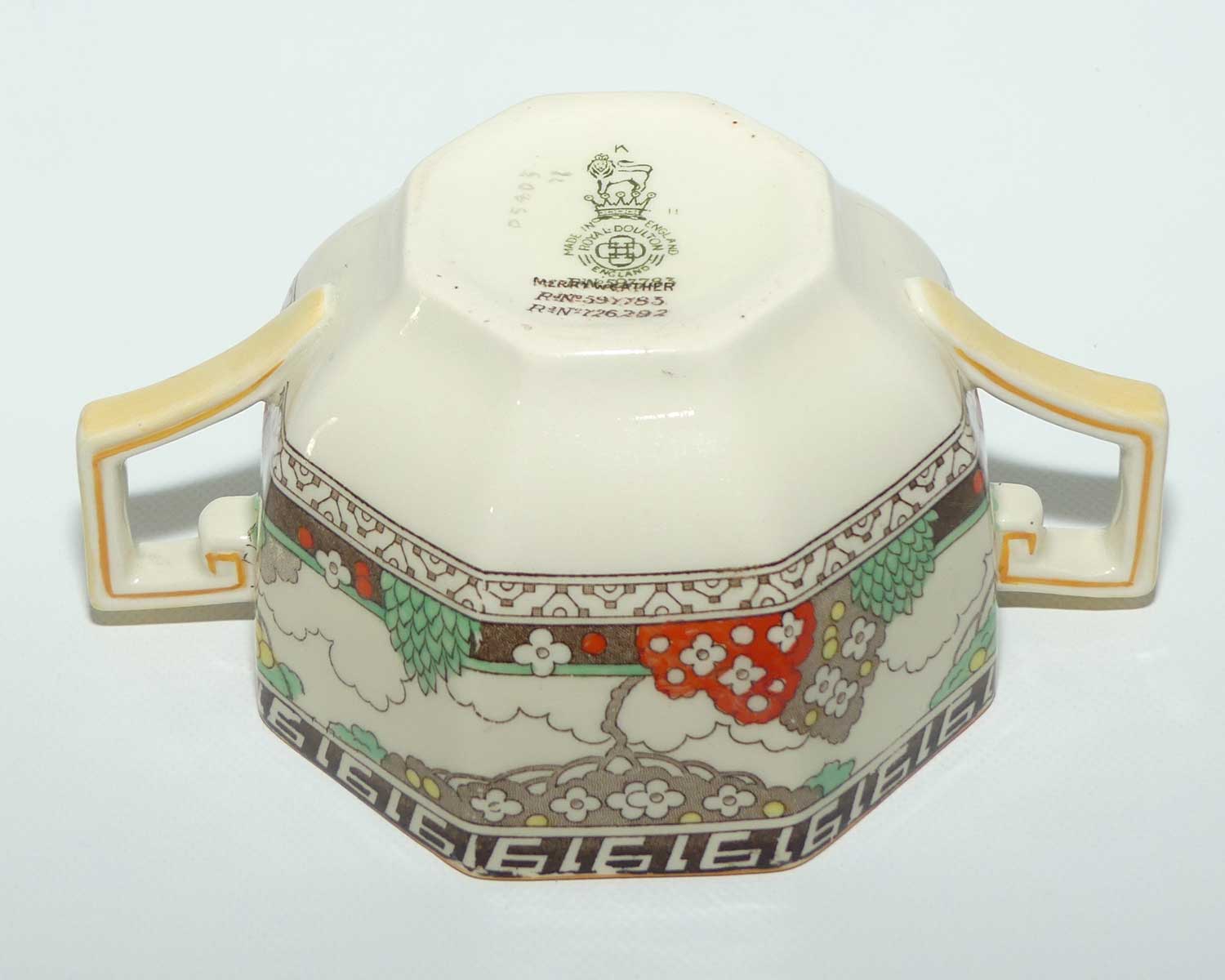Royal Doulton Art Deco octagonal covered pot and underplate D5805