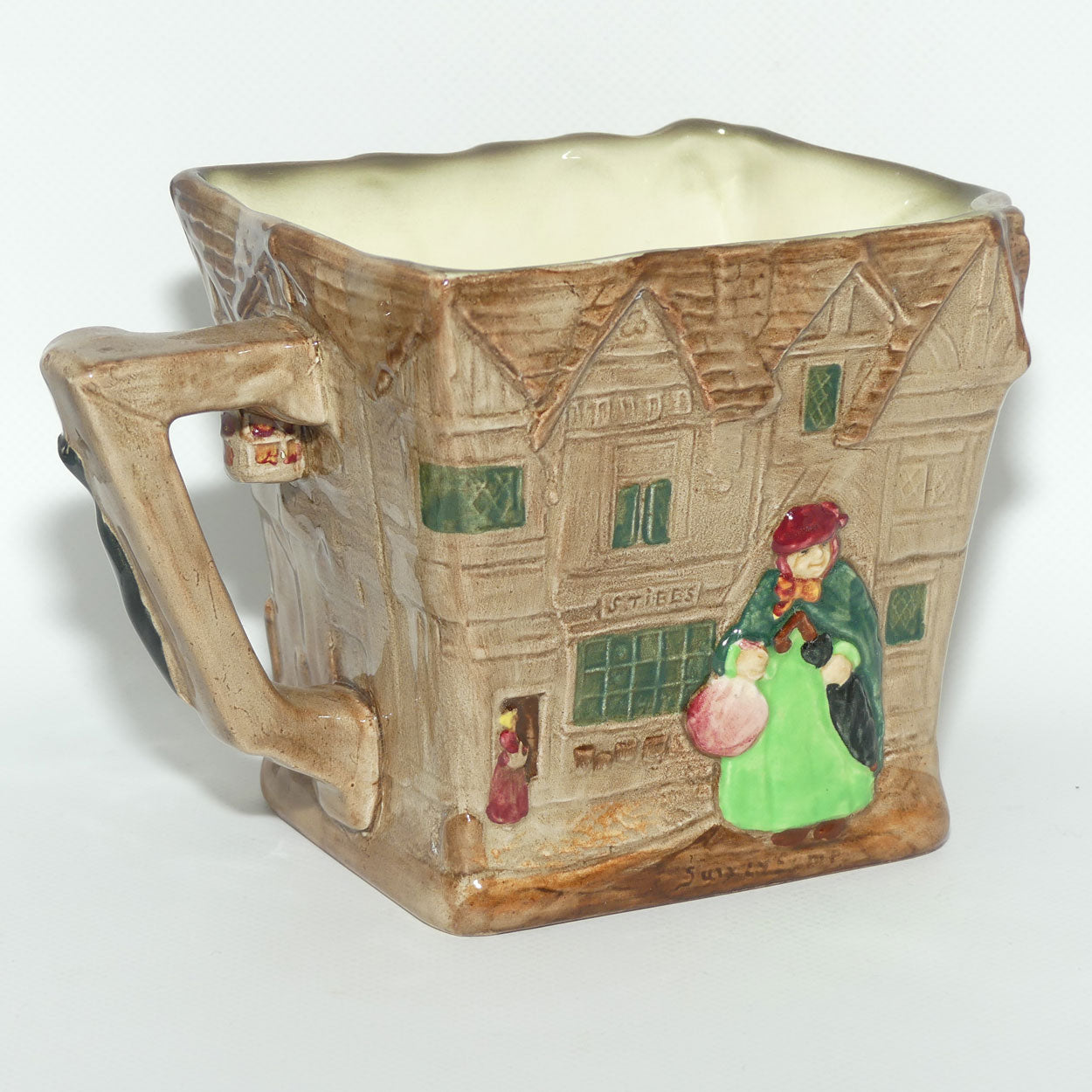 Royal Doulton Dickens G Low Relief Old London jug | Depicts London in Dicken's Day with Old Charley and Sairey Gamp D6291