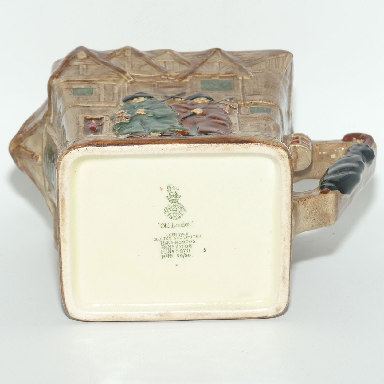 Royal Doulton Dickens G Low Relief Old London jug | Depicts London in Dicken's Day with Old Charley and Sairey Gamp D6291