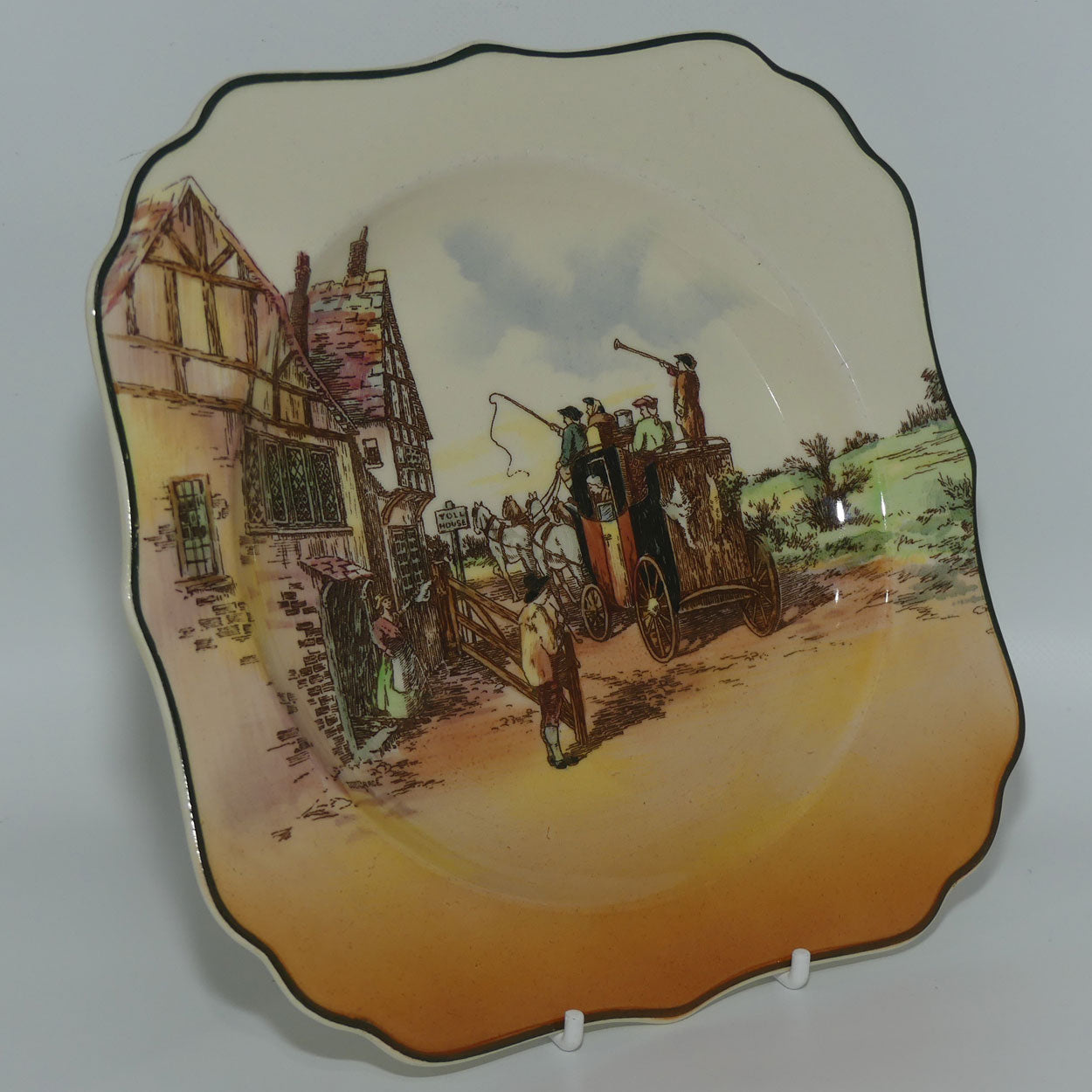 Royal Doulton Old English Coaching Scenes square cabinet plate D6393