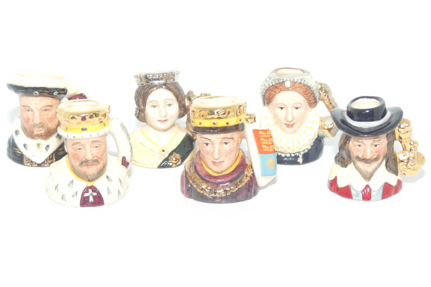 D6990 - D6995 Royal Doulton tiny character jug set | Kings and Queens of the Realm | LE 123/2500
