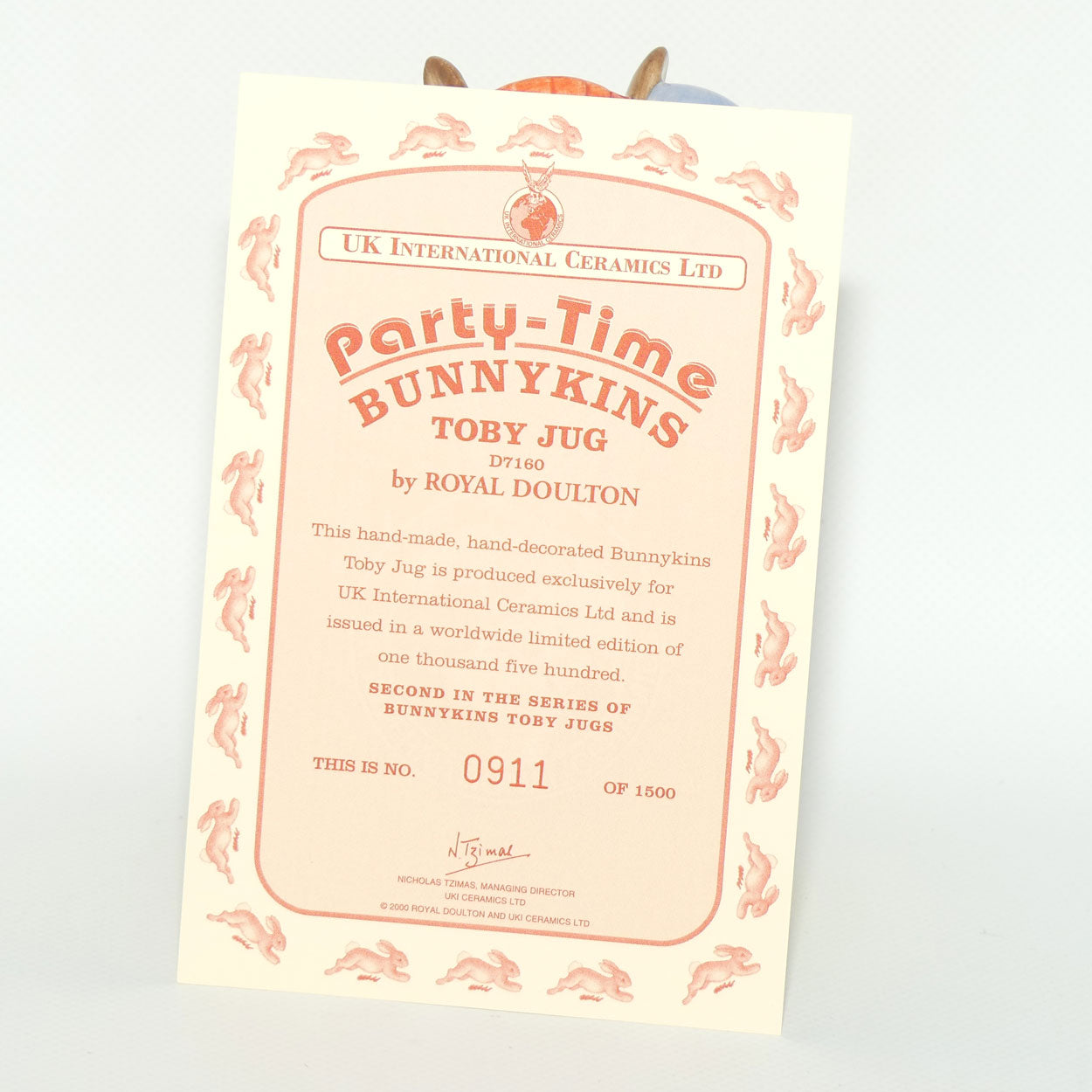 D7160 Royal Doulton Bunnykins Party Time Toby Jug | LE 1500 | Box + Cert