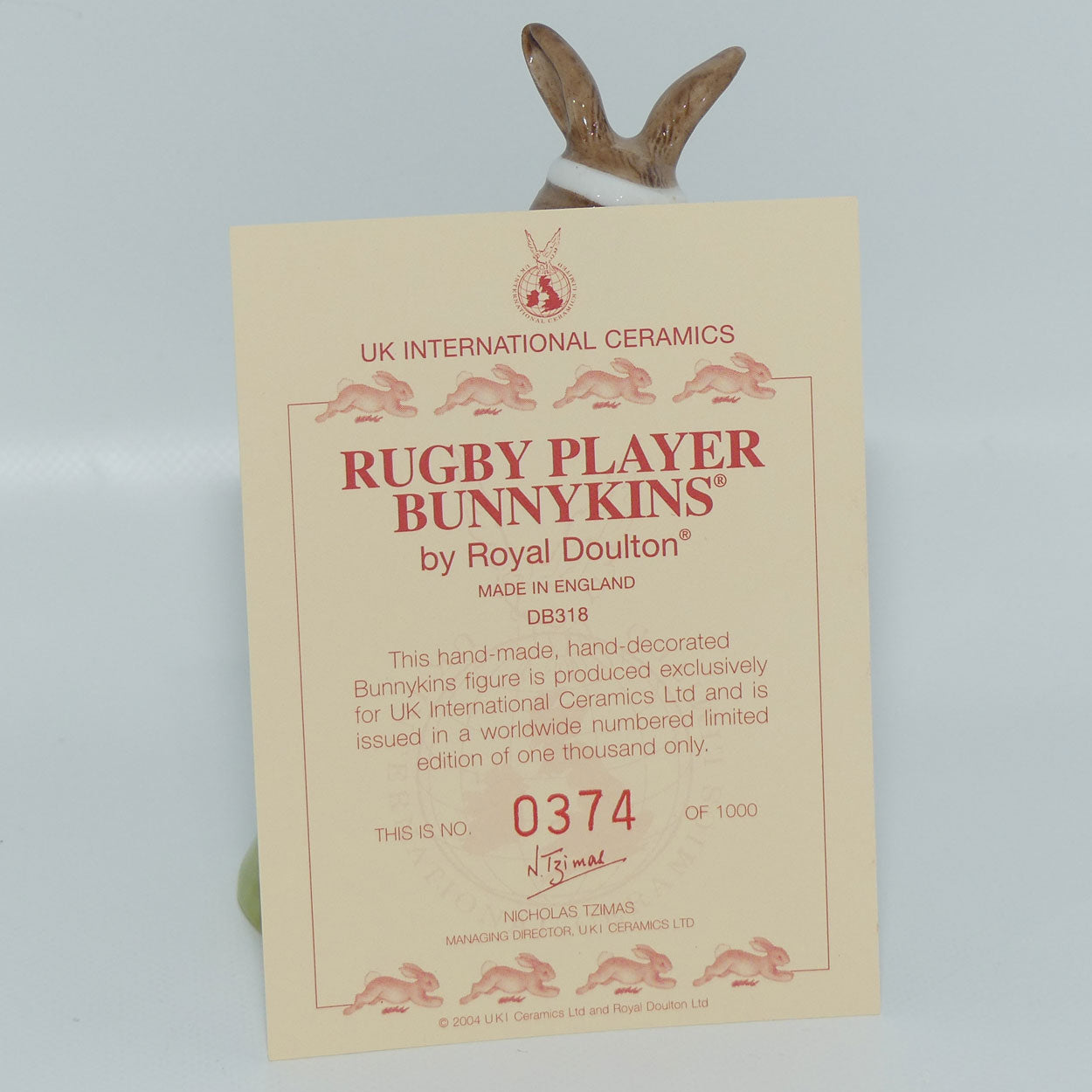 DB318 Royal Doulton Bunnykins Rugby Player | LE 374/1000 | box + Cert