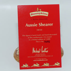 DB368 Royal Doulton Bunnykins Aussie Shearer | LE 024/1000 | + Cert