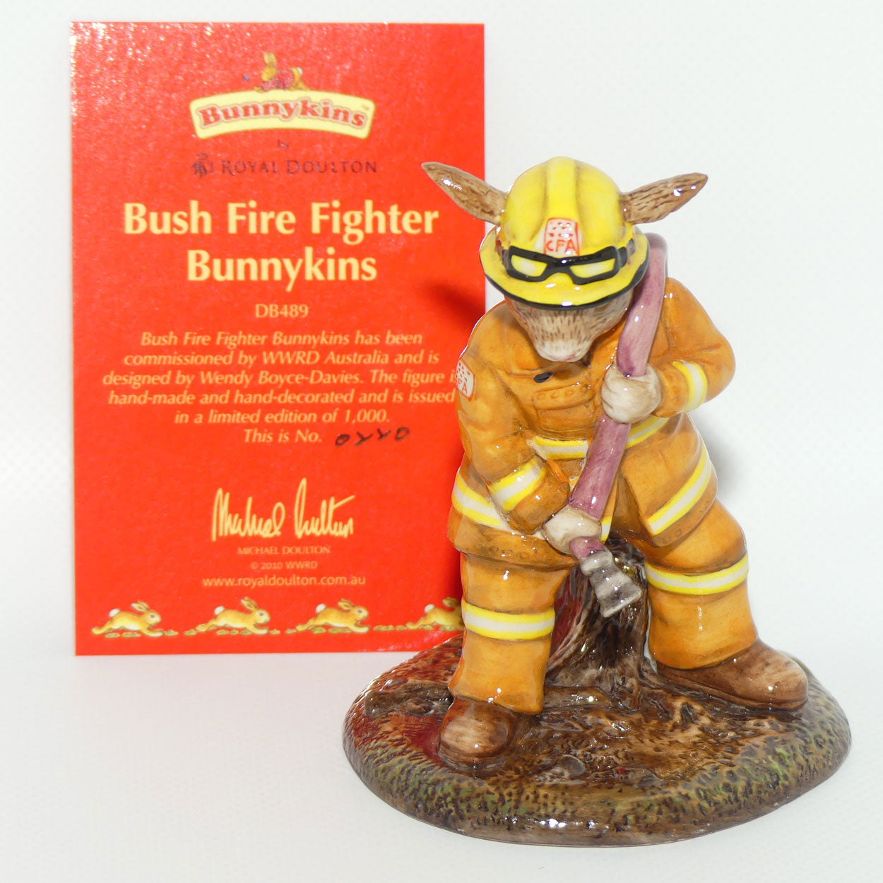 DB489 Royal Doulton Bunnykins Bush Fire Fighter Bunnykins | Box + Cert + Signed | LE 220/1000