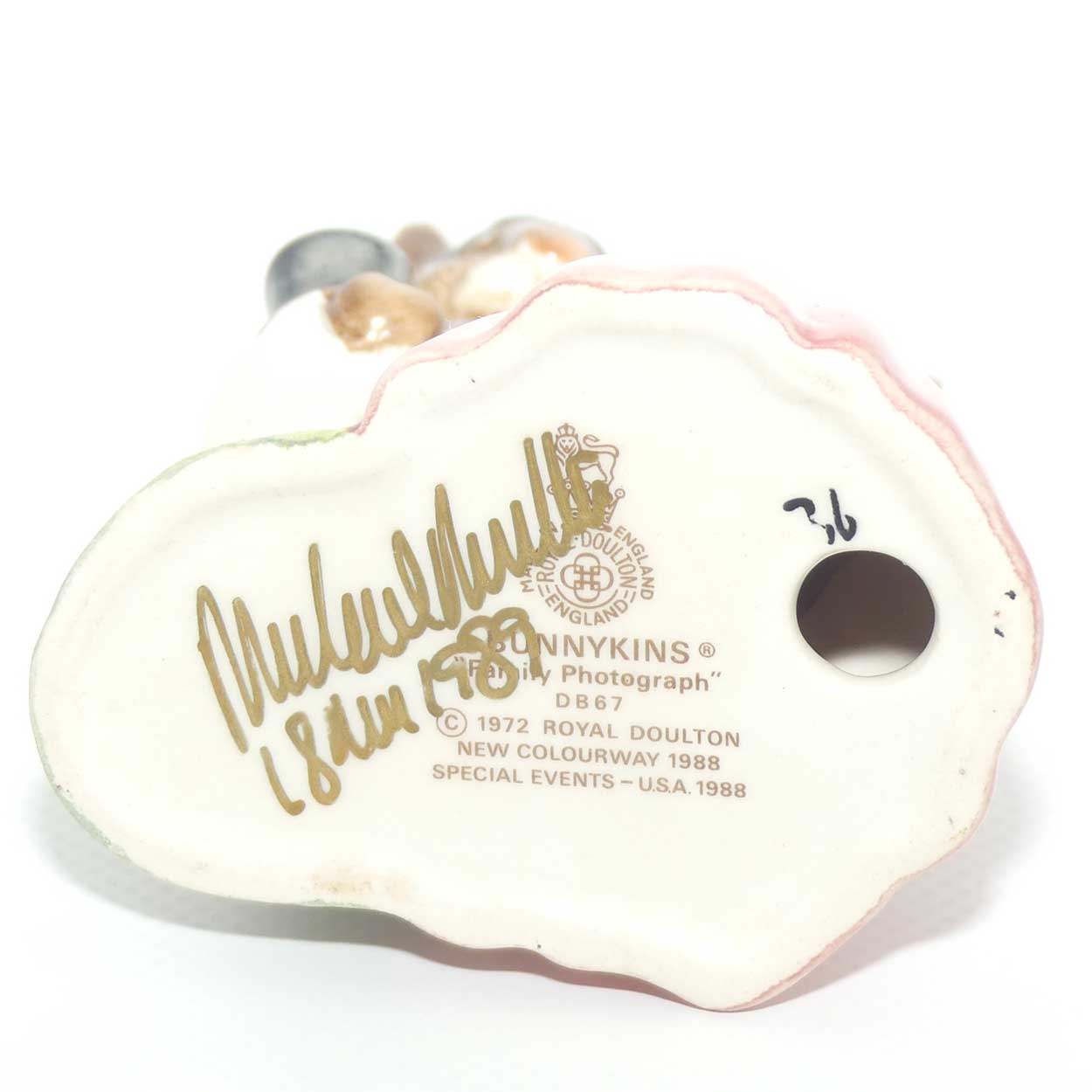 DB067 Royal Doulton Bunnykins Family Photograph | White & Pink | signed Michael Doulton | figure only