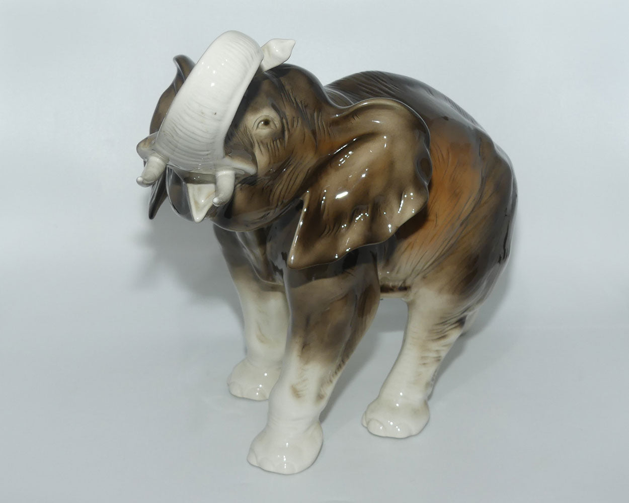 Royal Dux figure of Elephant | Trunk in Salute | Large