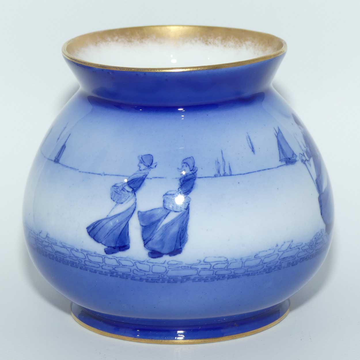 Royal Doulton Blue Dutch D squat bulbous vase E2746 | Superb Blue and White