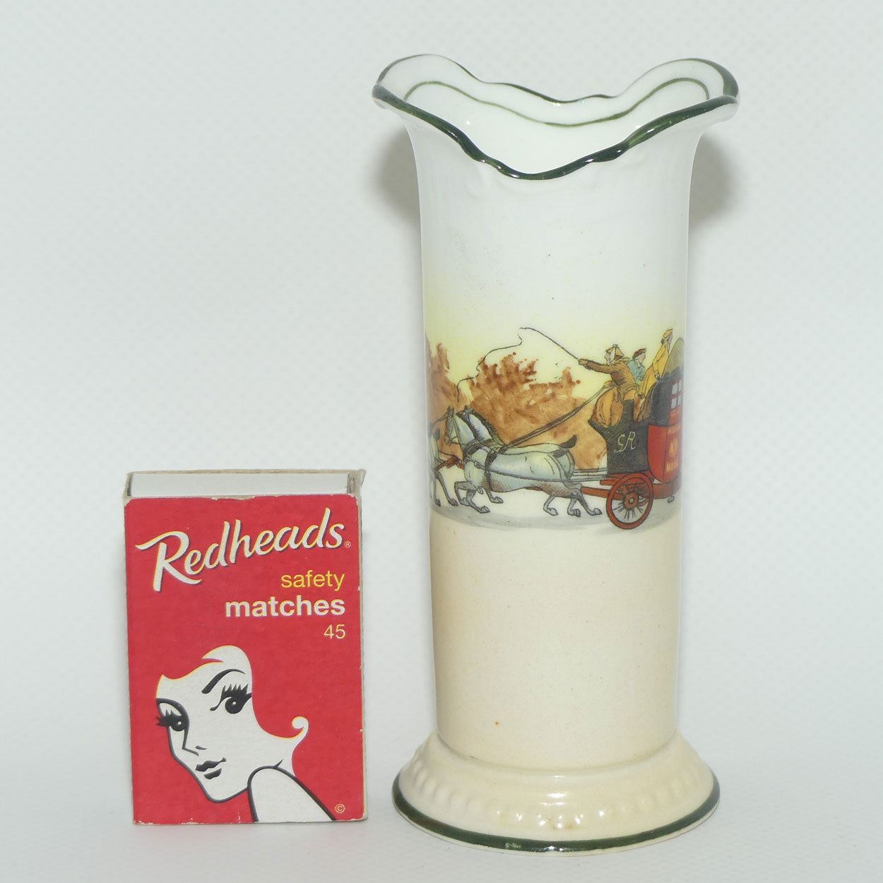 Royal Doulton Coaching Days | White Ground miniature flared rim vase E3804