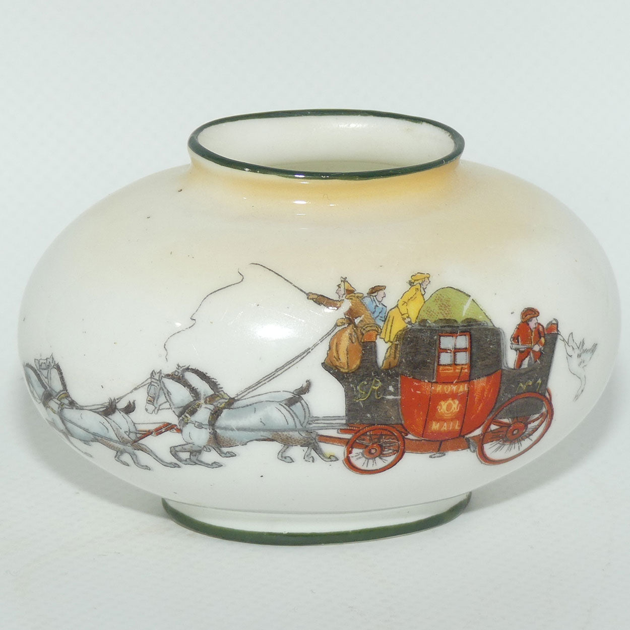 Royal Doulton Coaching Days | White Ground miniature egg shaped vase E3804