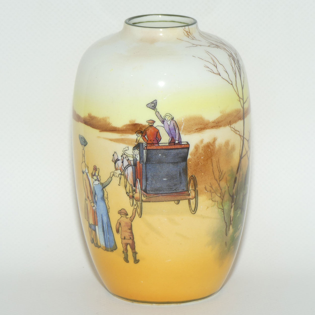 Royal Doulton Coaching Days smaller bulbous vase with narrow mouth E3804 #1