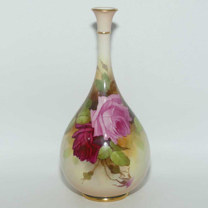 Royal Worcester hand painted Hadley Roses elegant neck vase | F105 H1540 | c.1909