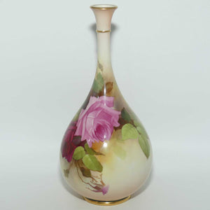 Royal Worcester hand painted Hadley Roses elegant neck vase | F105 H1540 | c.1909