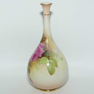 Royal Worcester hand painted Hadley Roses elegant neck vase | F105 H1540 | c.1909