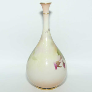 Royal Worcester hand painted Hadley Roses elegant neck vase | F105 H1540 | c.1909