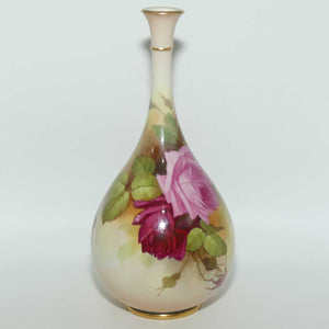 Royal Worcester hand painted Hadley Roses elegant neck vase | F105 H1540 | c.1909