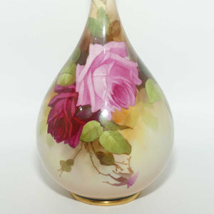 Royal Worcester hand painted Hadley Roses elegant neck vase | F105 H1540 | c.1909