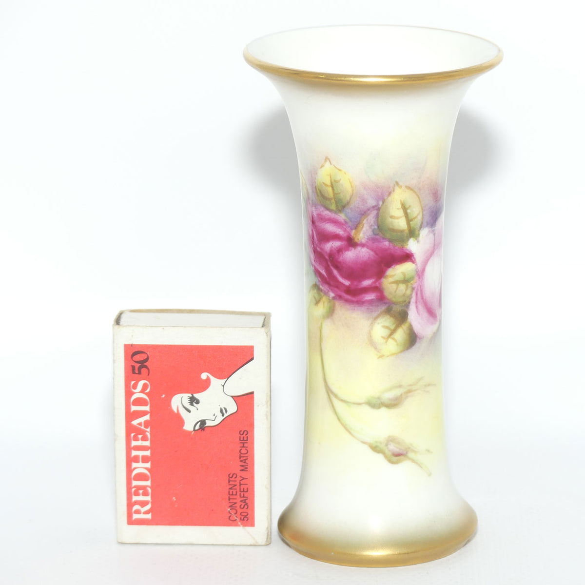Royal Worcester hand painted and gilt Roses trumpet vase | Fairsey |