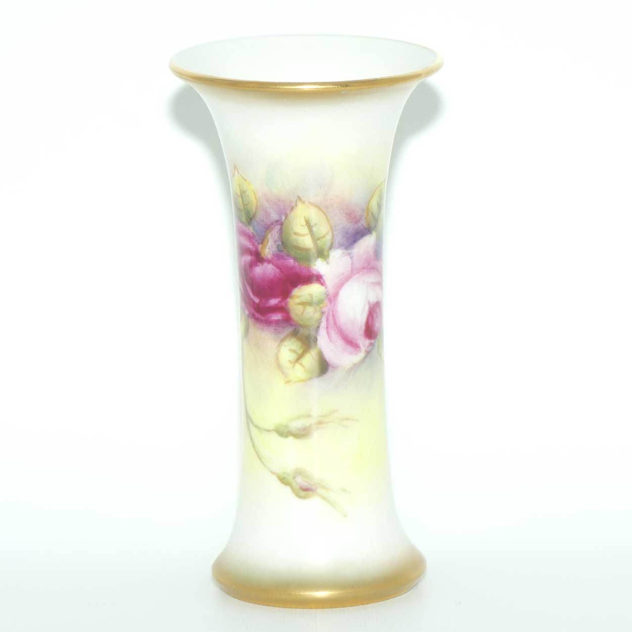 Royal Worcester hand painted and gilt Roses trumpet vase (Fairsey)