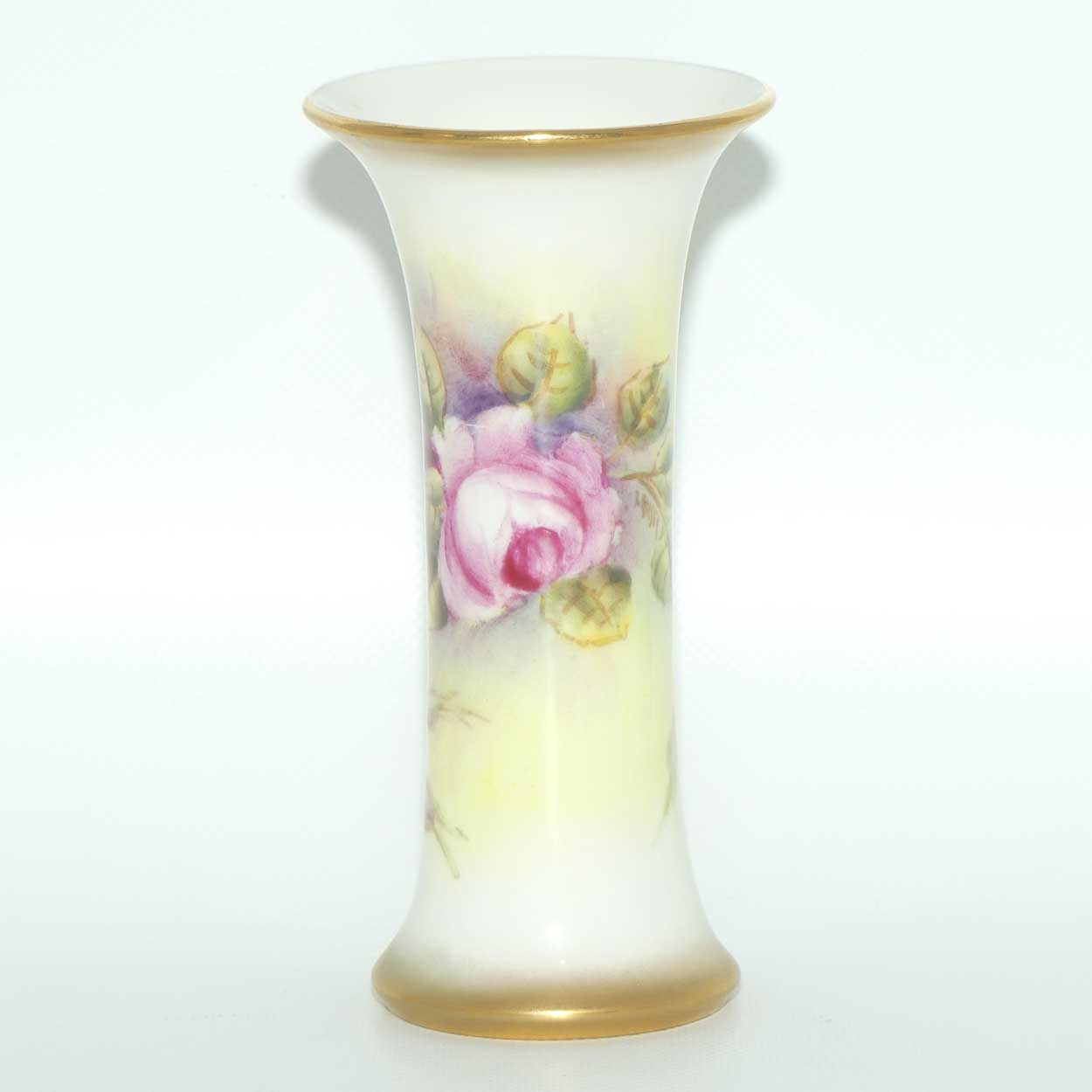 Royal Worcester hand painted and gilt Roses trumpet vase (Fairsey)