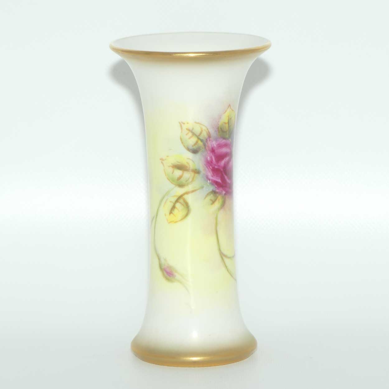 Royal Worcester hand painted and gilt Roses trumpet vase (Fairsey)