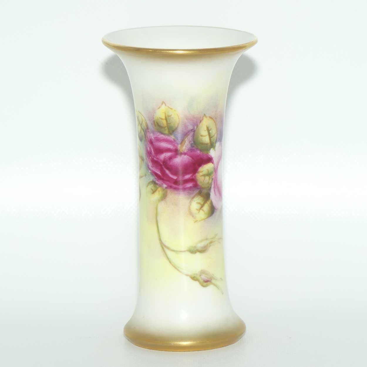 Royal Worcester hand painted and gilt Roses trumpet vase (Fairsey)