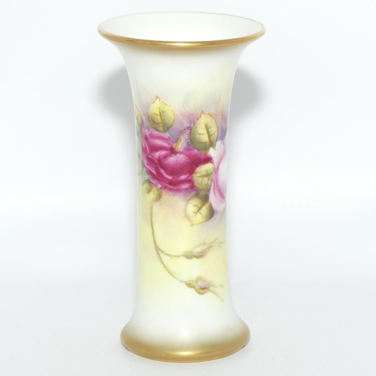 Royal Worcester hand painted and gilt Roses trumpet vase | Fairsey |