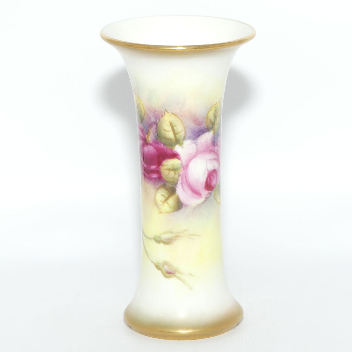 Royal Worcester hand painted and gilt Roses trumpet vase | Fairsey |