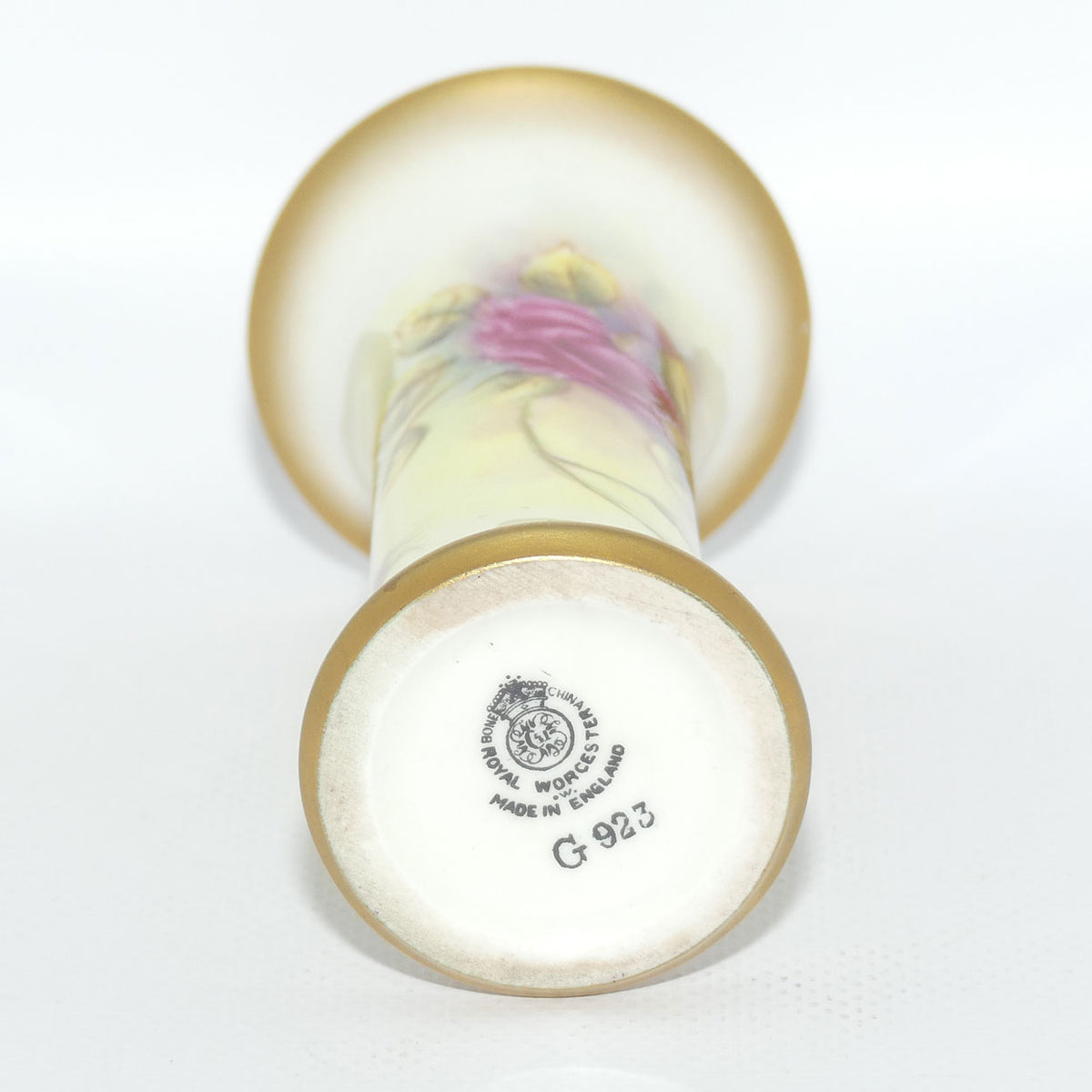 Royal Worcester hand painted and gilt Roses trumpet vase | Fairsey |