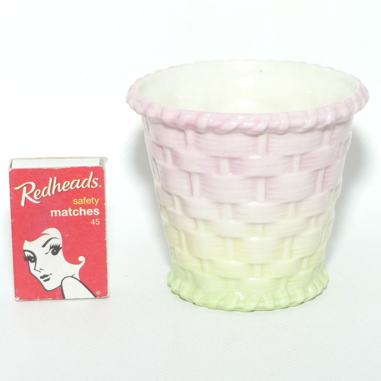 Royal Worcester Basket Weave mini planter G857 | Pink and Green | c.1906