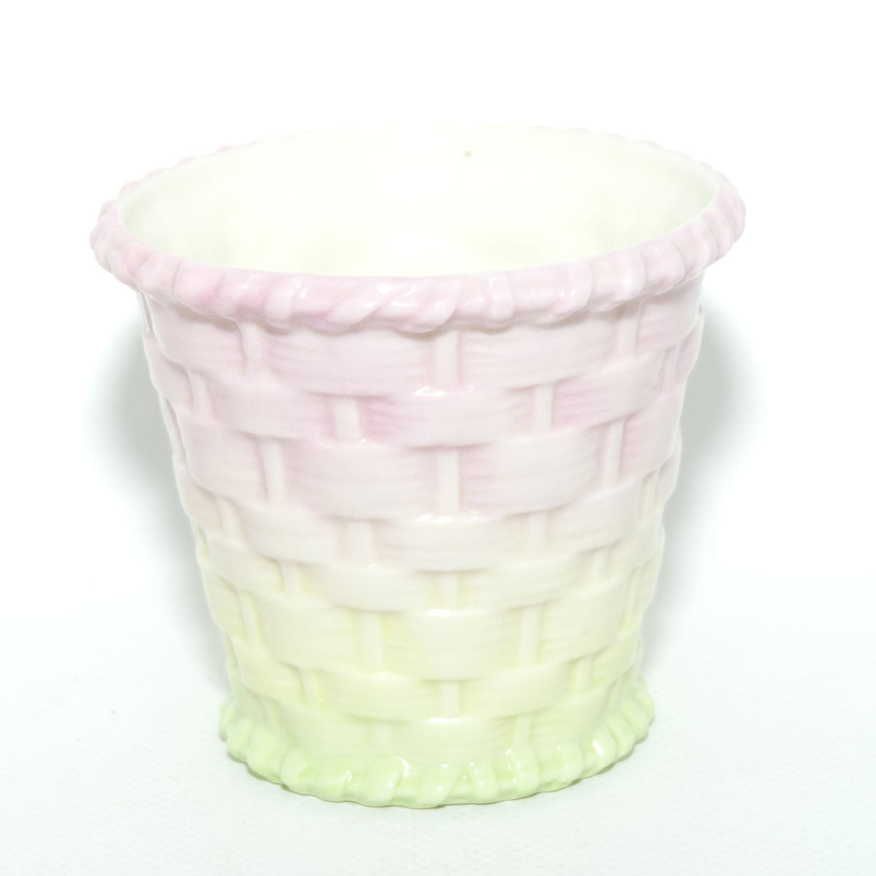 Royal Worcester Basket Weave mini planter G857 | Pink and Green | c.1906
