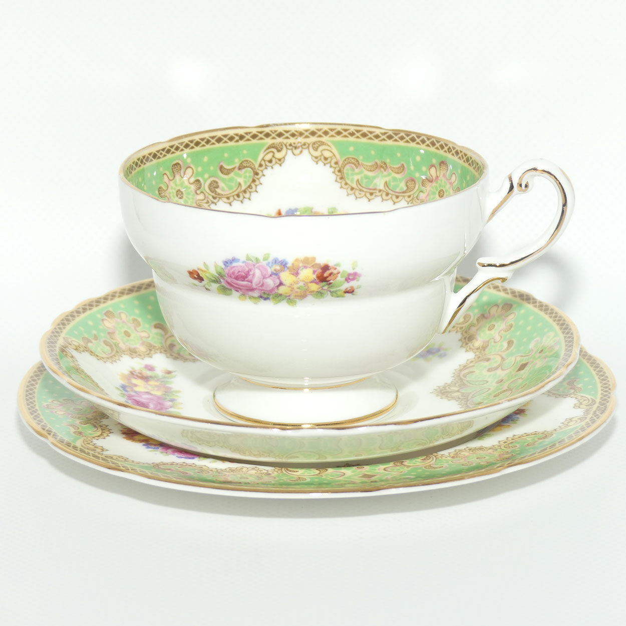 Paragon Bone China fine tea trio | Green Floral pattern