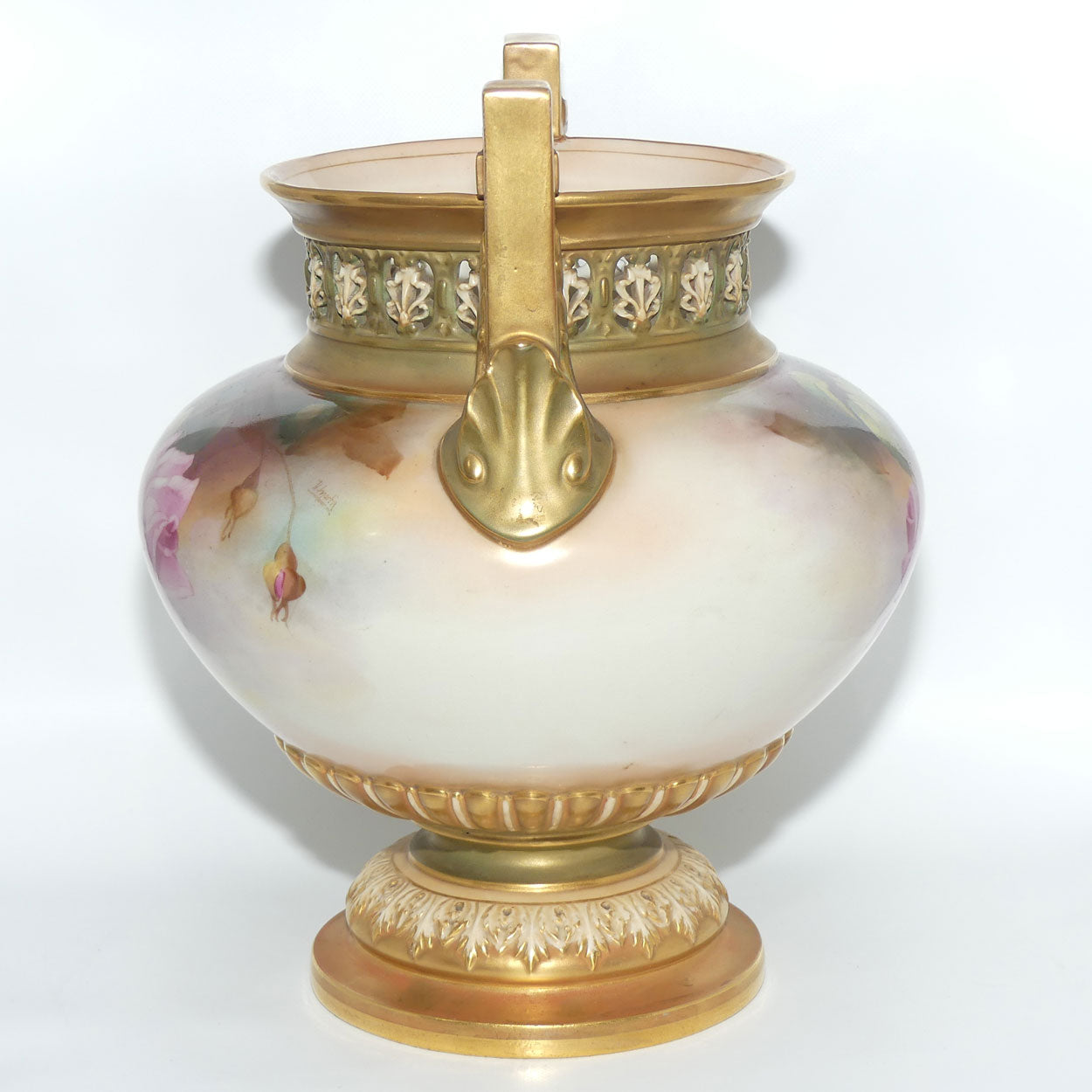 Royal Worcester Twin Handle Hadley Rose Jardiniere with pierced gallery | Harry Martin