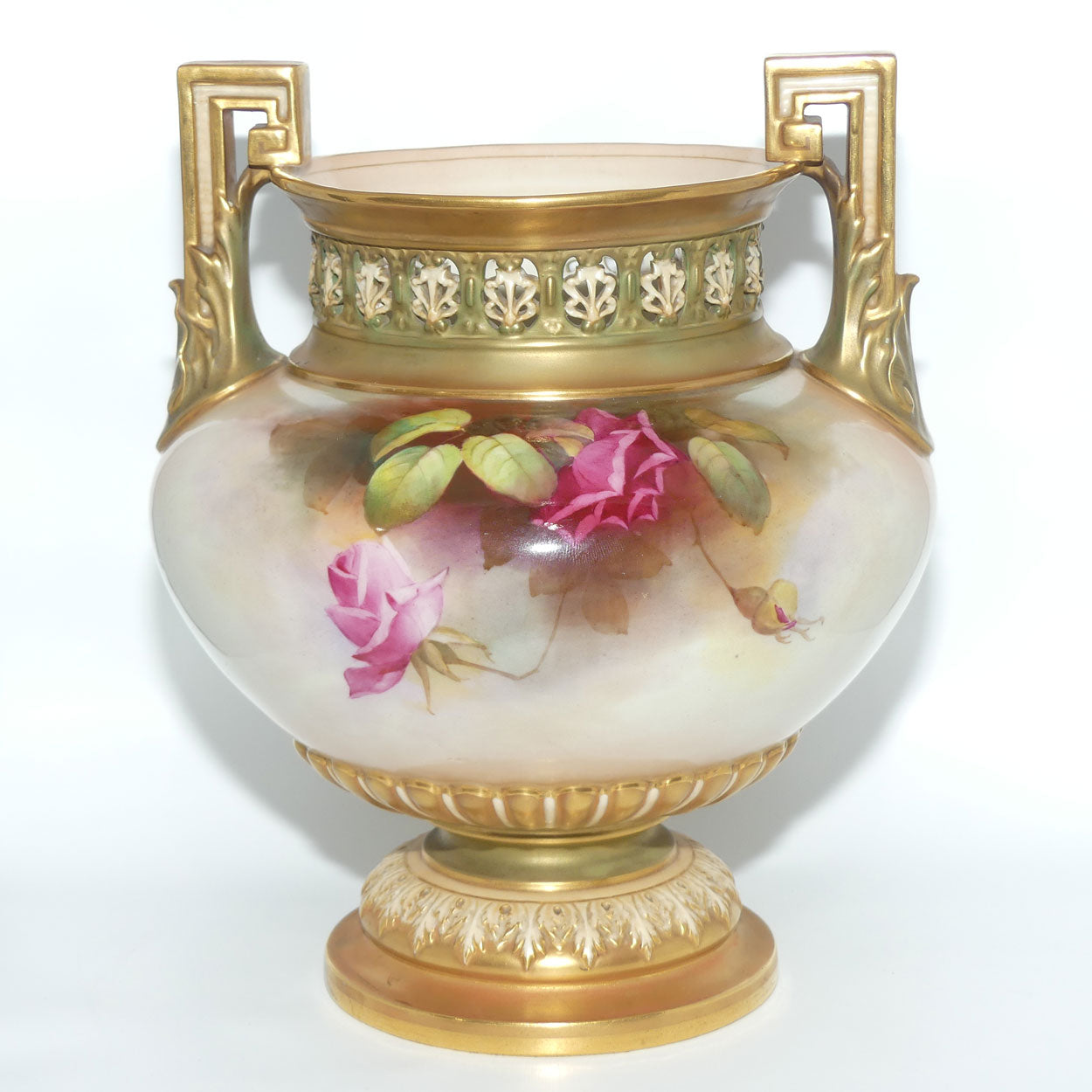 Royal Worcester Twin Handle Hadley Rose Jardiniere with pierced gallery | Harry Martin