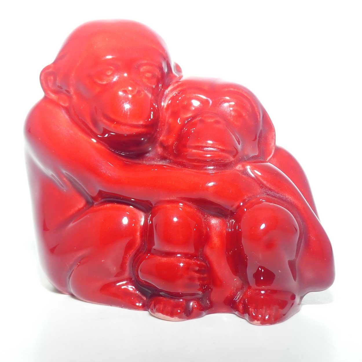 HN254 Royal Doulton Flambe figure Monkeys (Sang De Boeuf)