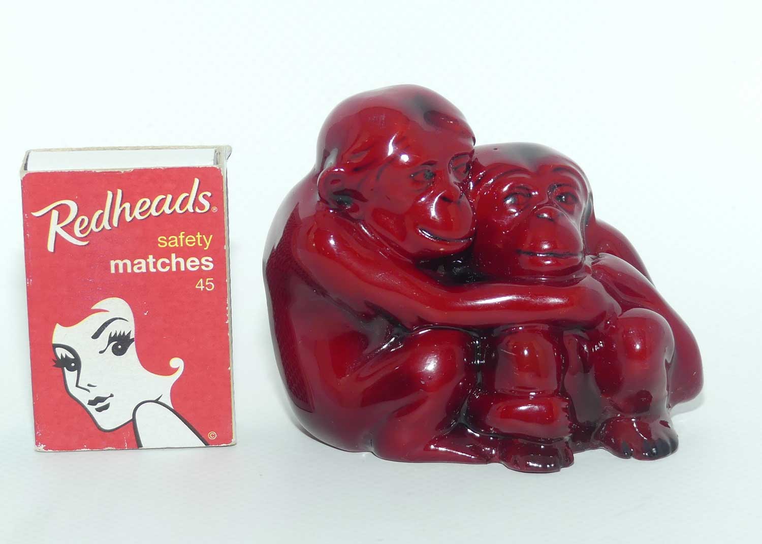 HN254 Royal Doulton Flambe figure Monkeys | Mother and Baby | early 3 line backstamp