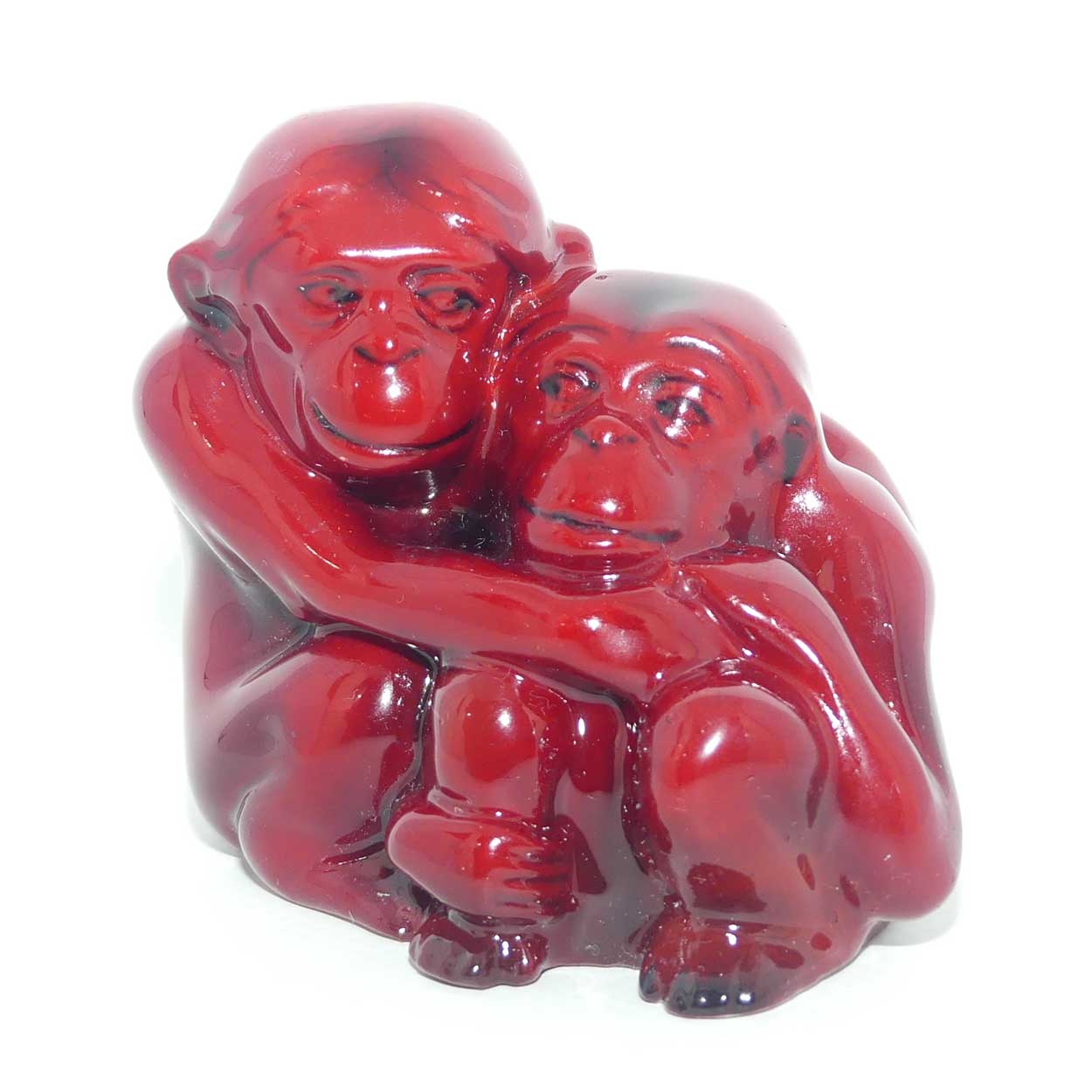 HN254 Royal Doulton Flambe figure Monkeys | Mother and Baby | early 3 line backstamp
