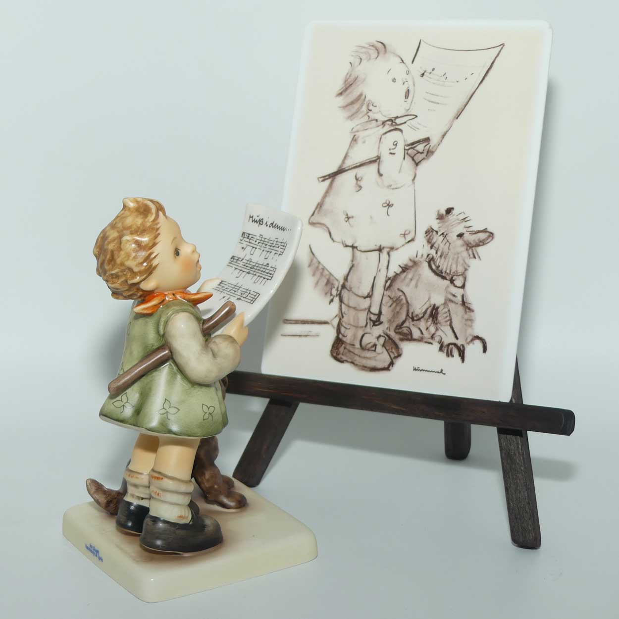 HUM0911 MI Hummel figure Harmony and Lyric + Ceramic Postcard on Easel | TMK8 | boxed