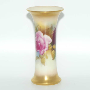 Royal Worcester hand painted roses small trumpet vase (Hunt)