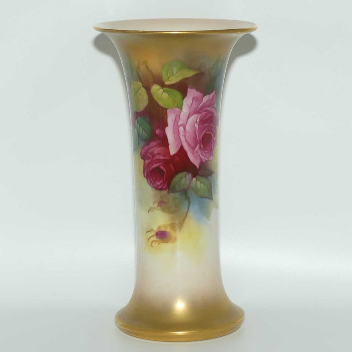 Royal Worcester hand painted Roses very tall G923 trumpet vase (Hunt)