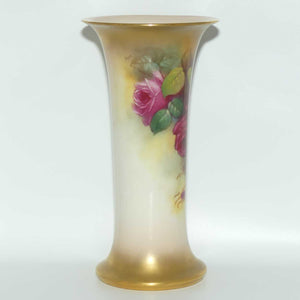 Royal Worcester hand painted Roses very tall G923 trumpet vase (Hunt)