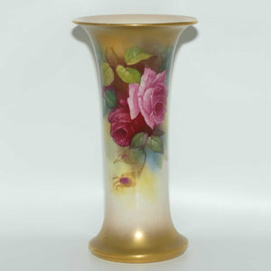 Royal Worcester hand painted Roses very tall G923 trumpet vase (Hunt)