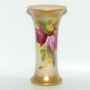 Royal Worcester hand painted roses tall trumpet vase (Hunt)