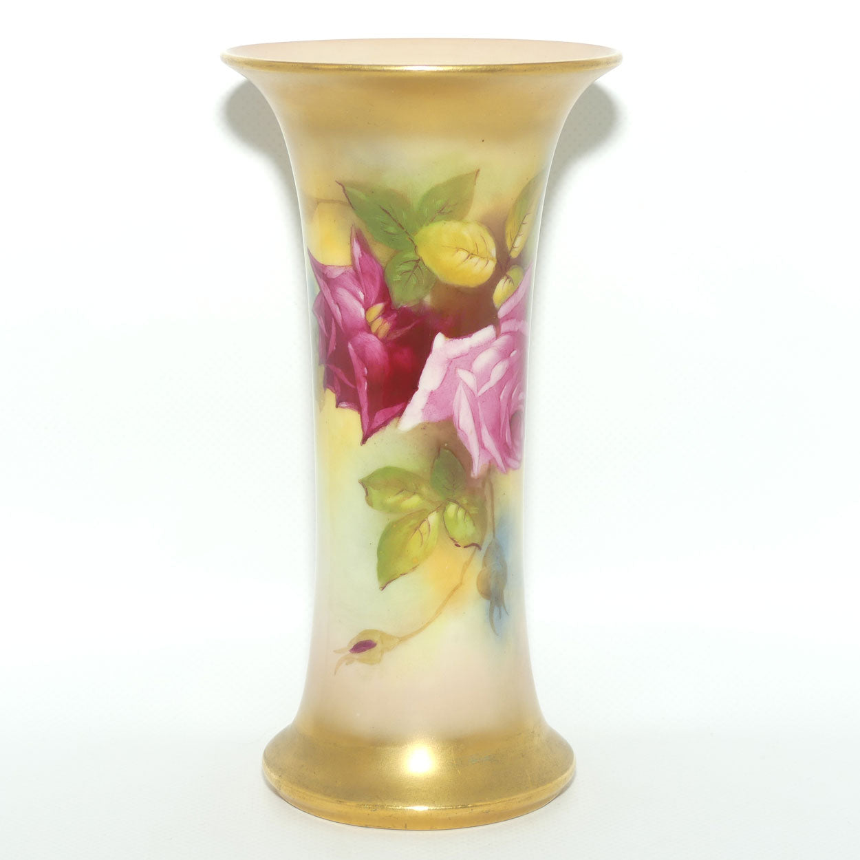 Royal Worcester hand painted roses tall trumpet vase (Hunt)