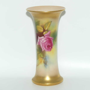 Royal Worcester hand painted roses tall trumpet vase (Hunt)