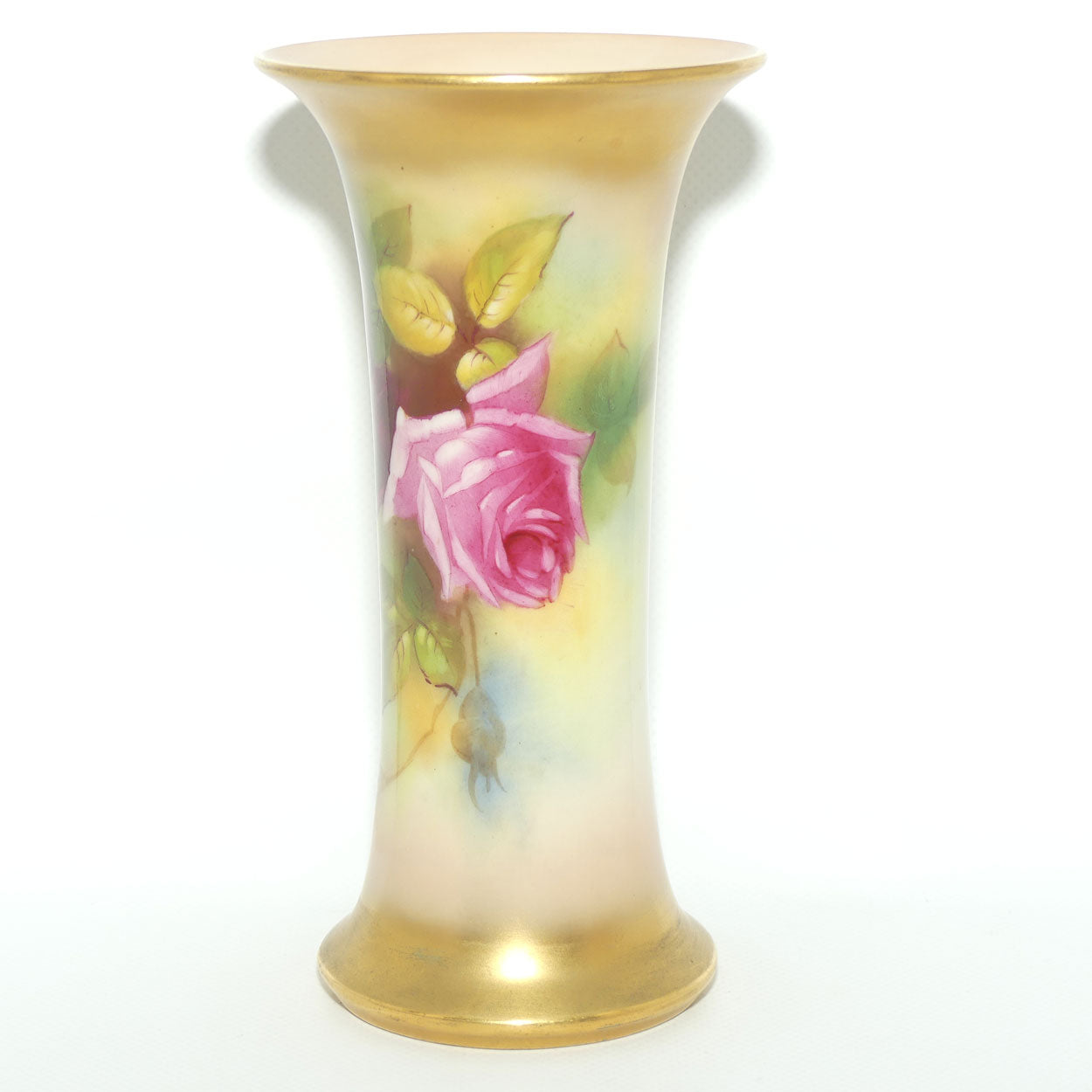 Royal Worcester hand painted roses tall trumpet vase (Hunt)