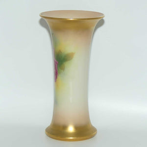 Royal Worcester hand painted roses tall trumpet vase (Hunt)