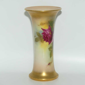 Royal Worcester hand painted roses tall trumpet vase (Hunt)