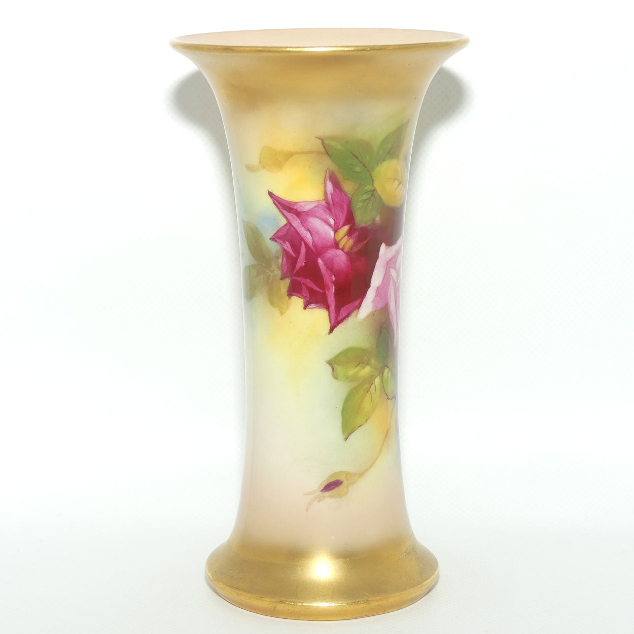 Royal Worcester hand painted roses tall trumpet vase (Hunt)