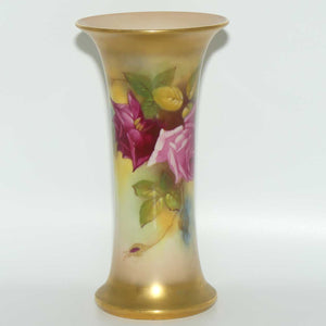 Royal Worcester hand painted roses tall trumpet vase (Hunt)